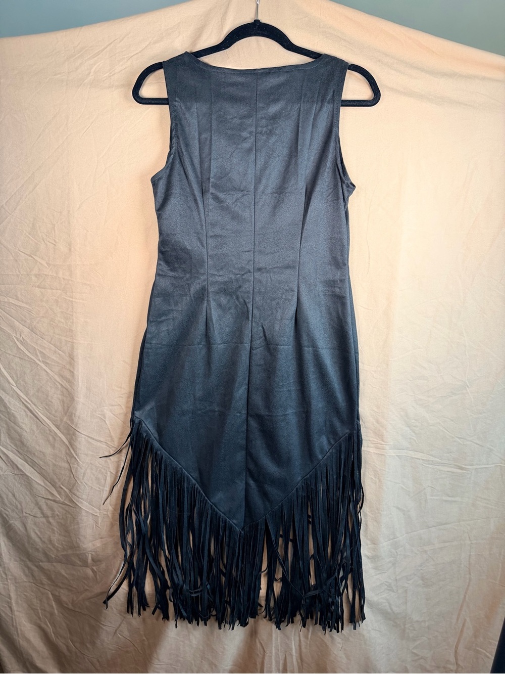 Black Faux Suede Fringe Mini Dress Western Cowgirl Festival Boho Y2K S